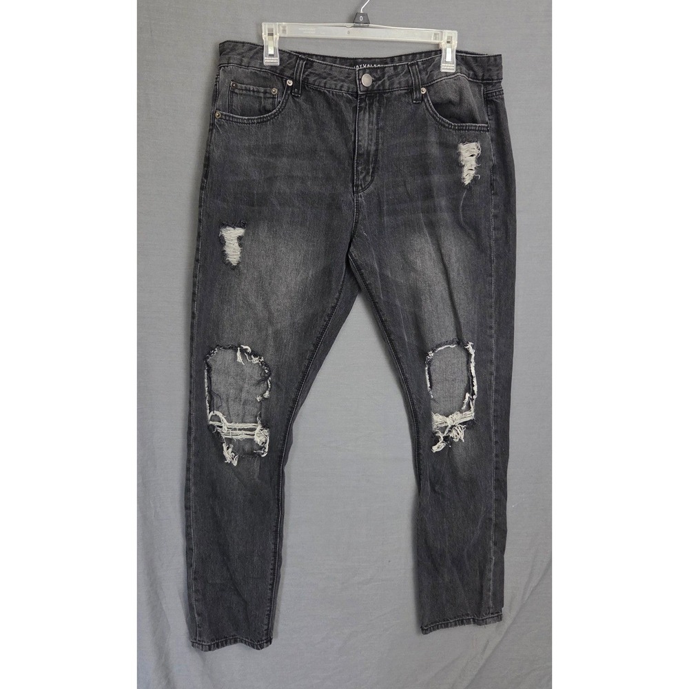 Jaywalker Mens Distressed Denim Jeans Faded Black Size 36 Grunge Streetwear